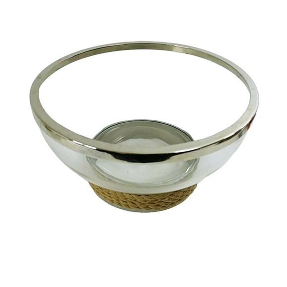 Bowl Glass Fruit Salad Serving Bowl Chrome Trim Rope Accent - Picture 9 of 9